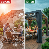 12X20 Louvered Pergola,Dark Grey Aluminum Frame with Adjustable Rainproof Roof, Featuring Waterproof Curtains and Nets — Before & After
