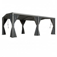 Aluminum Pergola Built for Adjustable Shade, 12x20 Louvered Roof, Waterproof Curtains, Dark Grey Frame
